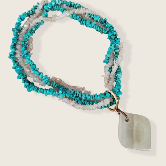 Vintage Boho Turquoise Agate & Moonstone Necklace - Picture 5 of 15